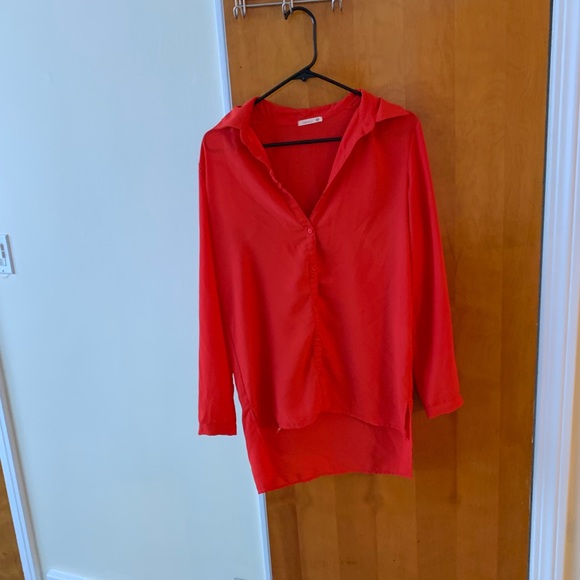 Vibrant Red Button Down Blouse - Picture 4 of 7